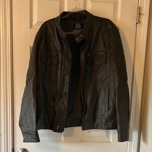 AMERICAN RAG Men’s Black Faux Leather Biker Zip Front Jacket Size Large
